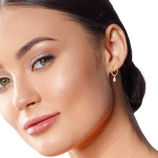 9K Yellow Gold Pear CZ Creole Hoop Earring