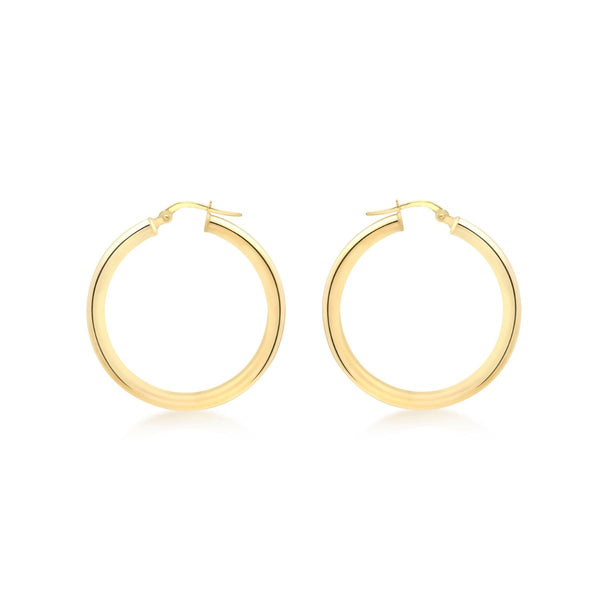 9K Yellow Gold Round-Tube 30mm Hoop Creole Earrings
