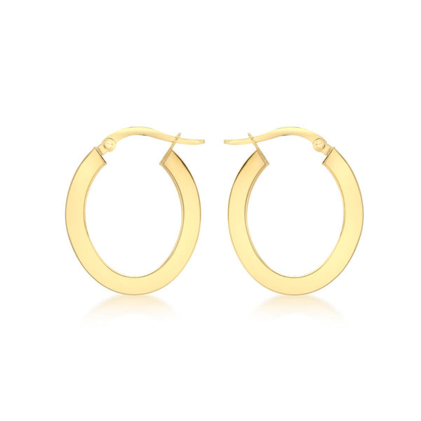 9K Yellow Gold Flat Oval Creole Earrings