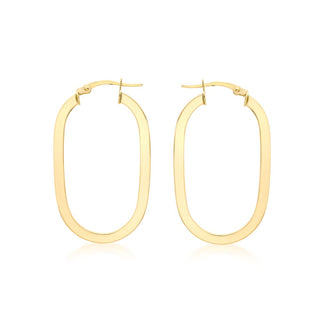 9K Yellow Gold Square-Tube Oval Creole Earrings