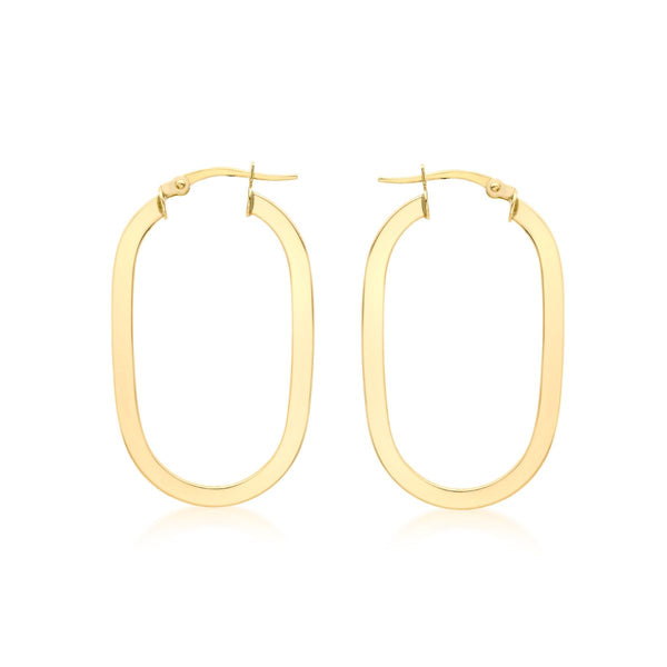 9K Yellow Gold Square-Tube Oval Creole Earrings