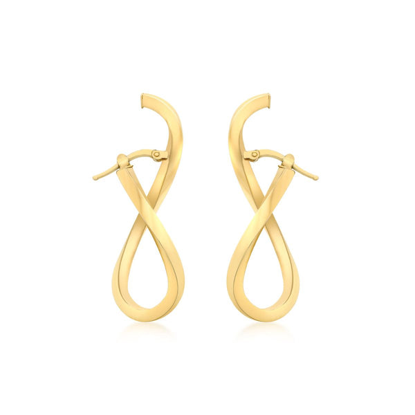 9K Yellow Gold Square-Tube Illusion-Wave Creole Earrings