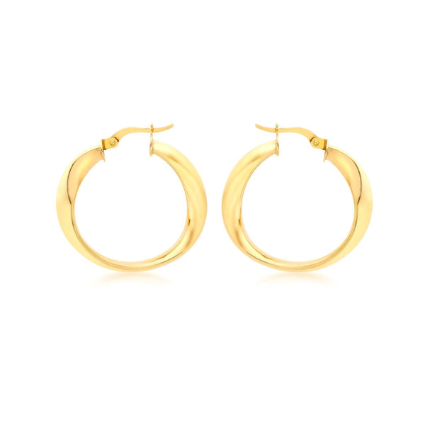 9K Yellow Gold 24mm Wave Creole Earrings