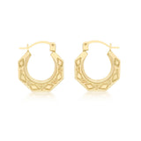 9K Yellow Gold Patterned Hoop Creole Earrings