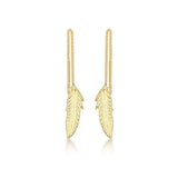 9K Yellow Gold Leaf Pull-Through-Chain Earrings