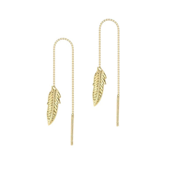 9K Yellow Gold Leaf Pull-Through-Chain Earrings