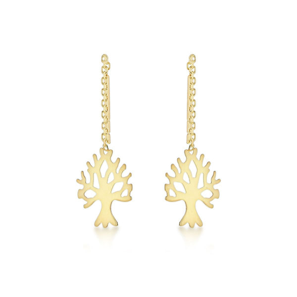 9K Yellow Gold 'Tree of Life' Pull-Through Chain Earrings