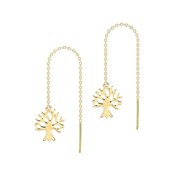 9K Yellow Gold 'Tree of Life' Pull-Through Chain Earrings