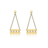 9K Yellow Gold Bar & Hanging-Discs Drop Earrings