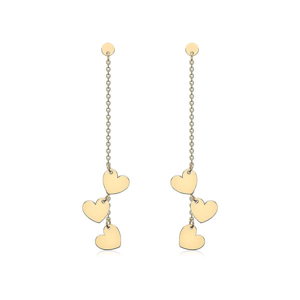 9K Yellow Gold 3-Heart Drop Earrings