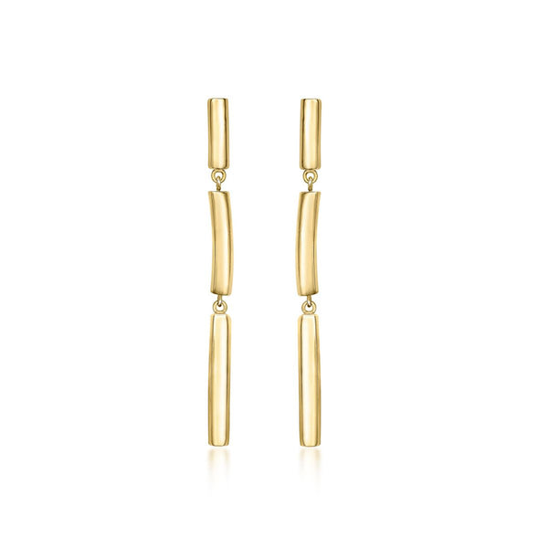 9K Yellow Gold Curved Hollow 3-Bar Drop Earrings