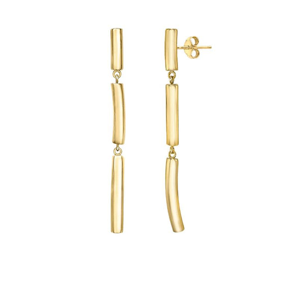 9K Yellow Gold Curved Hollow 3-Bar Drop Earrings