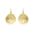 9K Yellow Gold CZ Brushed Concave Organic Disc Drop Earrings