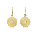 9K Yellow Gold CZ Brushed Disc Drop Earrings