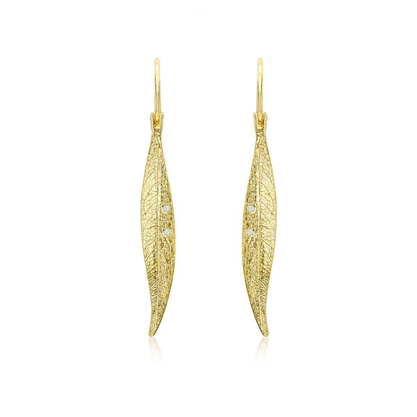 9K Yellow Gold Cubic Zirconia Leaf Drop Earrings