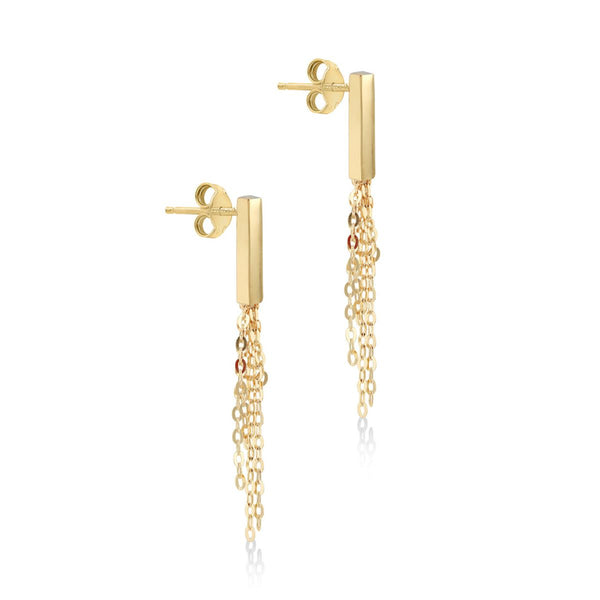 9K Yellow Gold Bars with Tassels Drop Earrings