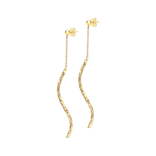 9K Yellow Gold Diamond Cut Tube & Chain Stud Earrings