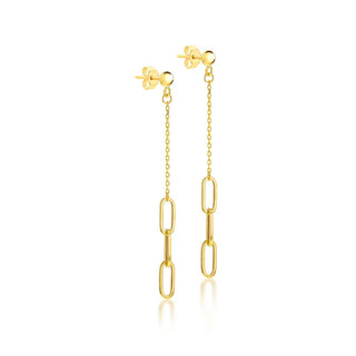 9K Yellow Gold Paper Chain Drop Stud Earrings
