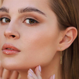 9K Yellow Gold Paper Chain Drop Stud Earrings