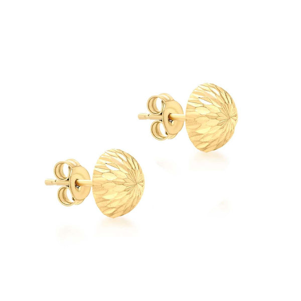 9K Yellow Gold 6mm Diamond-Cut Half-Ball Stud Earrings