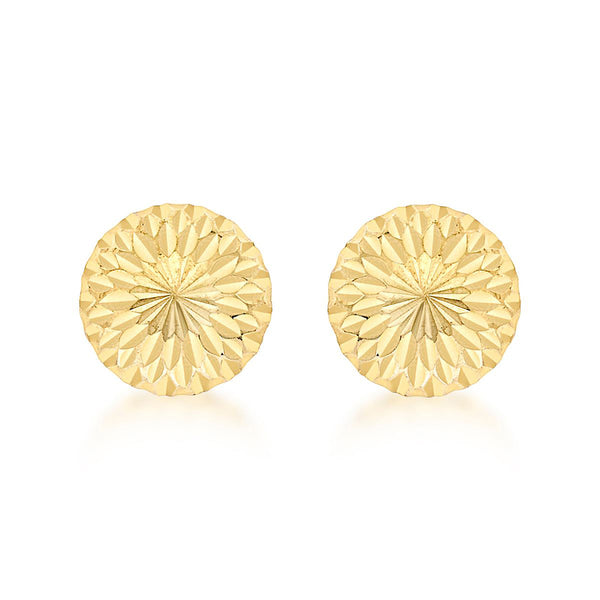 9K Yellow Gold 10mm Diamond Cut Half-Ball Stud Earrings