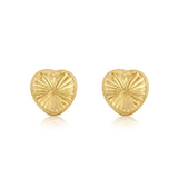 9K Yellow Gold Diamond Cut Heart Stud Earrings