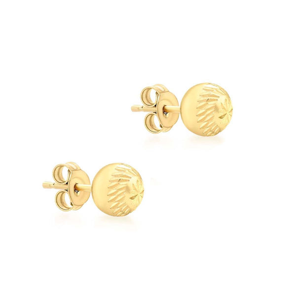 9K Yellow Gold 6mm Diamond Cut Ball Stud Earrings