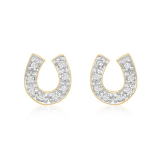 9K Yellow Gold Cubic Zirconia Horseshoe Stud Earrings