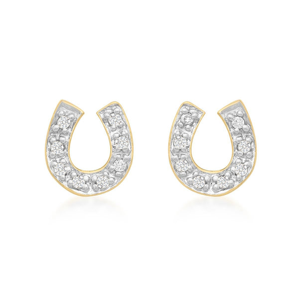 9K Yellow Gold Cubic Zirconia Horseshoe Stud Earrings