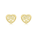 9K Yellow Gold 'Flower Heart' Stud Earrings