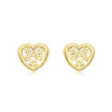 9K Yellow Gold 'Flower Heart' Stud Earrings