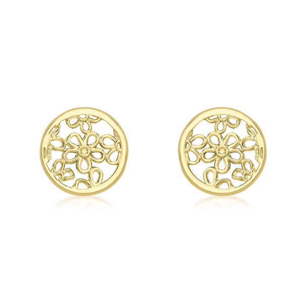 9K Yellow Gold Filigree Round Stud Earrings