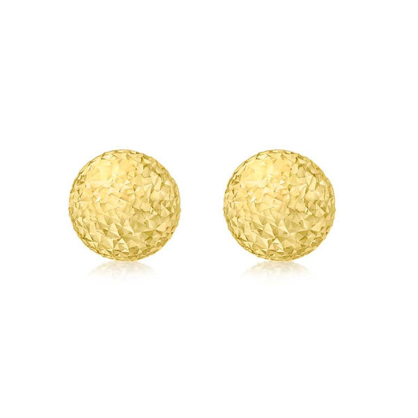 9K Yellow Gold 10mm Diamond Cut Ball Stud Earrings
