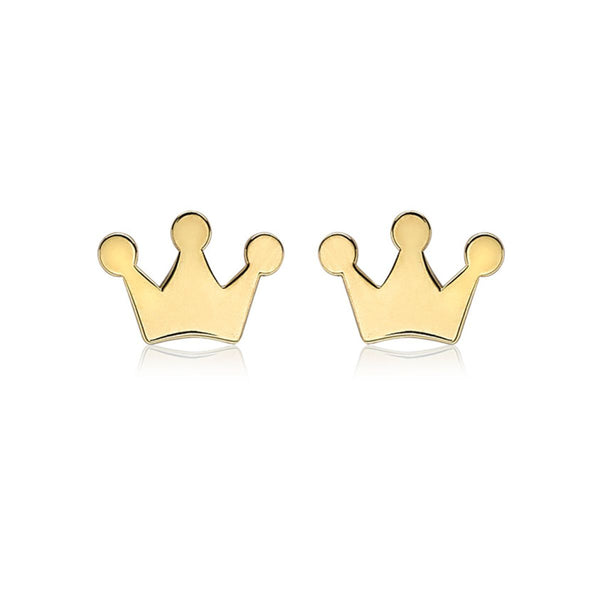 9K Yellow Gold Crown Stud Earrings
