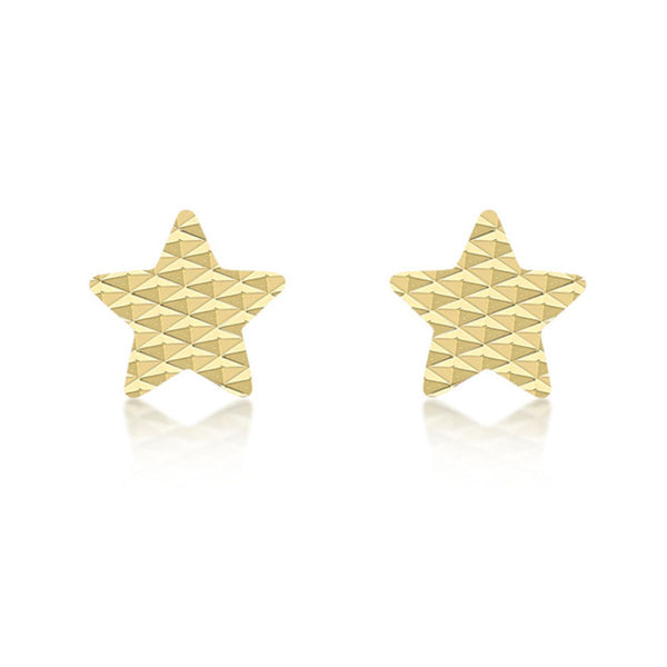 9K Yellow Gold Diamond Cut 'Star' Stud Earrings
