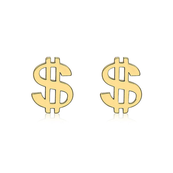 9K Yellow Gold Dollar Sign Stud Earrings