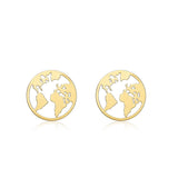 9K Yellow Gold 8.5mm Cutout 'World Map' Disc Stud Earrings