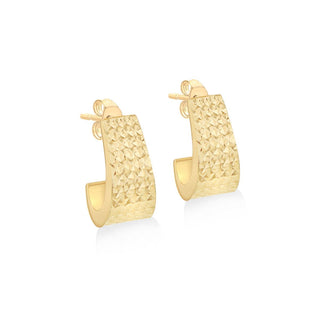 9K Yellow Gold Diamond Cut J-Shape Tapered Stud Earrings