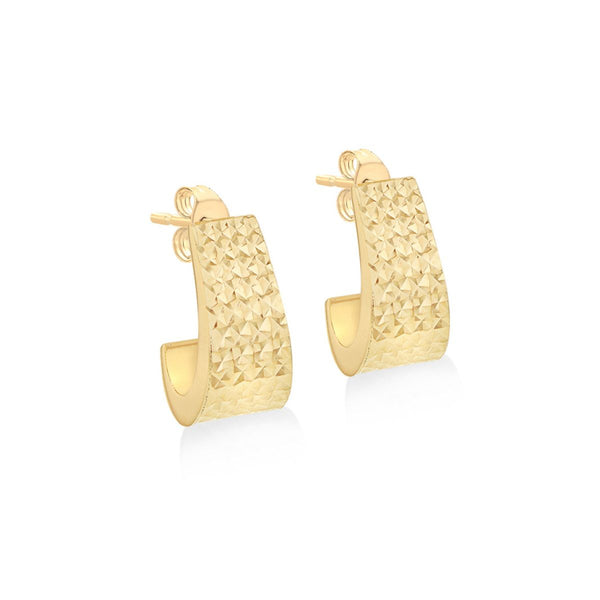 9K Yellow Gold Diamond Cut J-Shape Tapered Stud Earrings