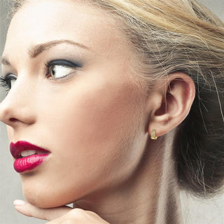 9K Yellow Gold Diamond Cut J-Shape Tapered Stud Earrings