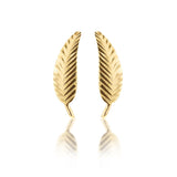 9K Yellow Gold Diamond Cut Leaf Stud Earrings