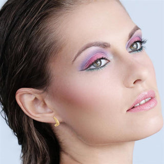 9K Yellow Gold Diamond Cut J-Shape Stud Earrings