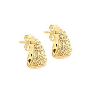 9K Yellow Gold Diamond Cut J-Shape Stud Earrings