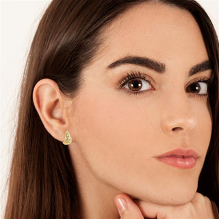 9K Yellow Gold Diamond Cut J-Shape Stud Earrings