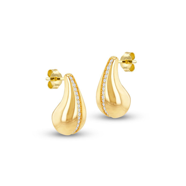 9K Yellow Gold Cubic Zirconia Teardrop Stud Earring