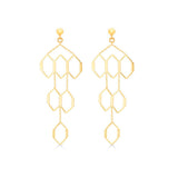 9K Yellow Gold 50mm Honeycomb Drop Stud Earrings