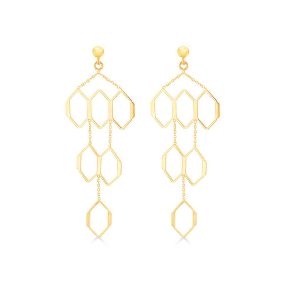 9K Yellow Gold 50mm Honeycomb Drop Stud Earrings