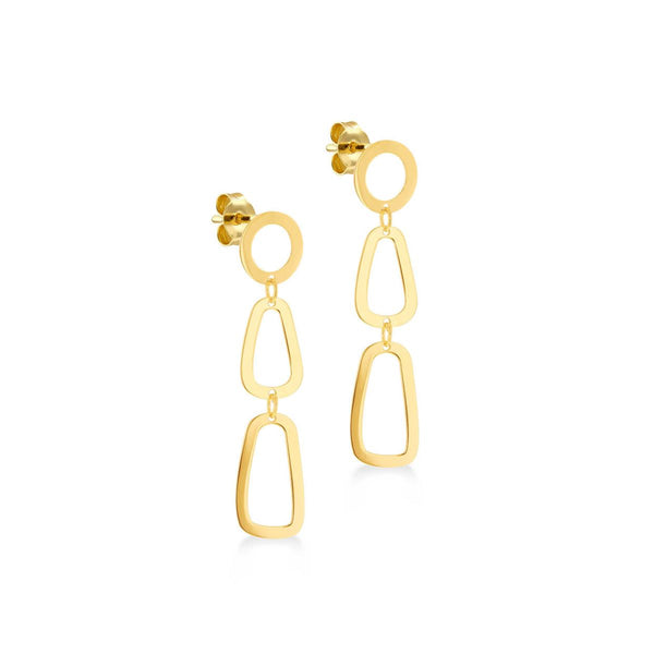 9K Yellow Gold Elliptical Stud Drop Earrings