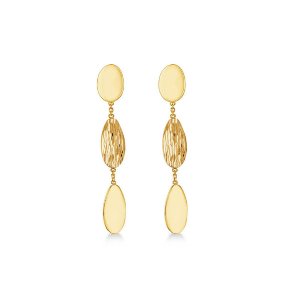 9K Yellow Gold Polished & Satin Stud Drop Earrings