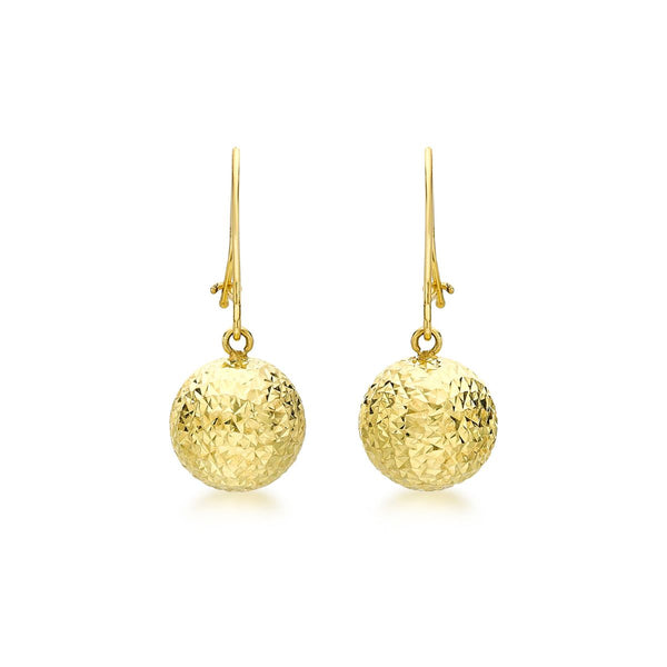 9K Yellow Gold Diamond Cut Ball Drop Earrings